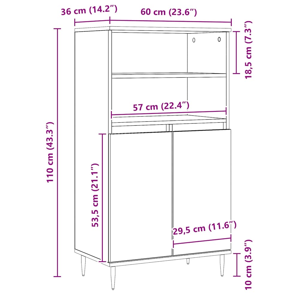 Highboard Artisian Oak 60x36x110 cm Engineered Wood